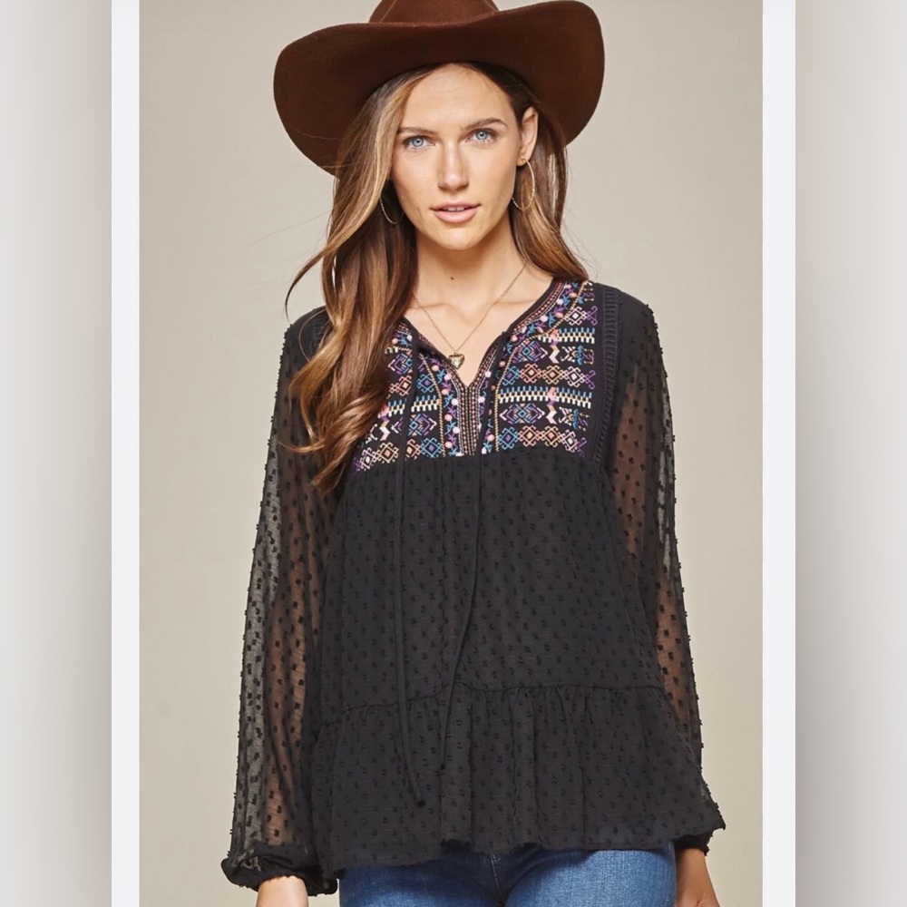 SAVANNA JANE Burgundy Embroidered Swiss Dot Top - Picture 3 of 13